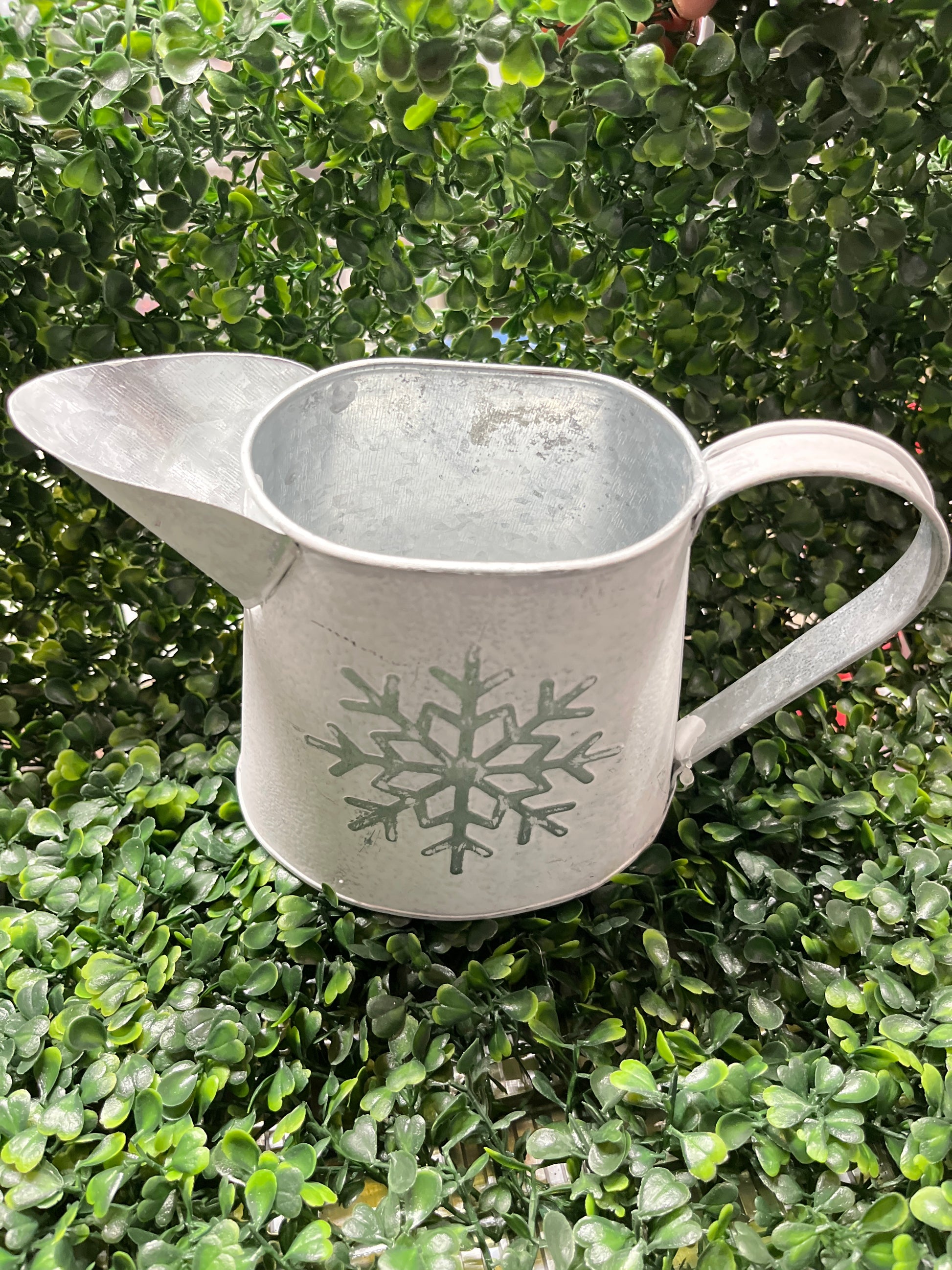 White Metal Snowflake Watering Can