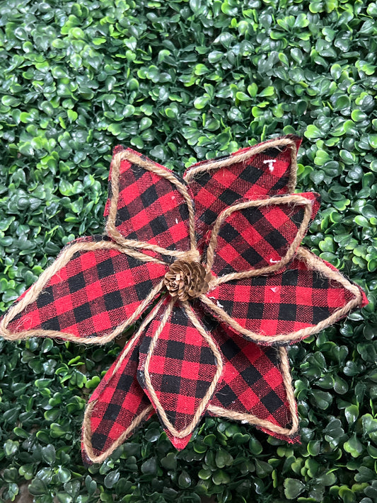 Buffalo Plaid Poinsettia And Pine Cone Floral Clip