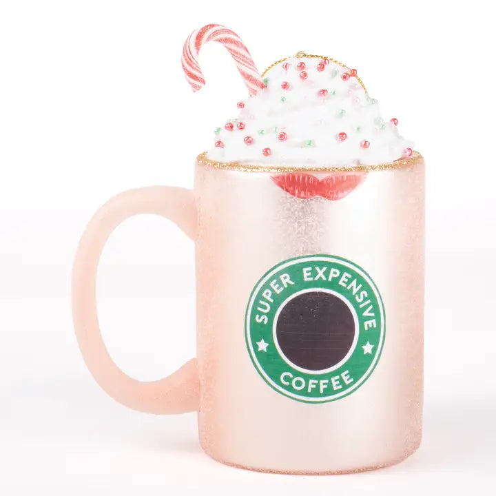 Peppermint Coffee Mug Glass Christmas Ornament