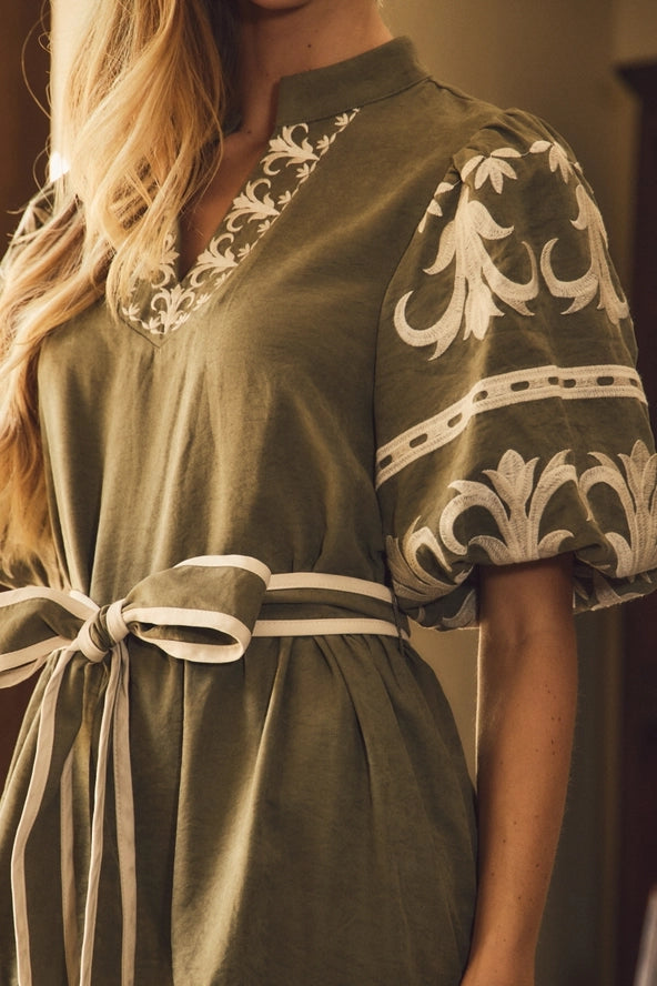 ODDI Embroidered Tiered Mini Dress