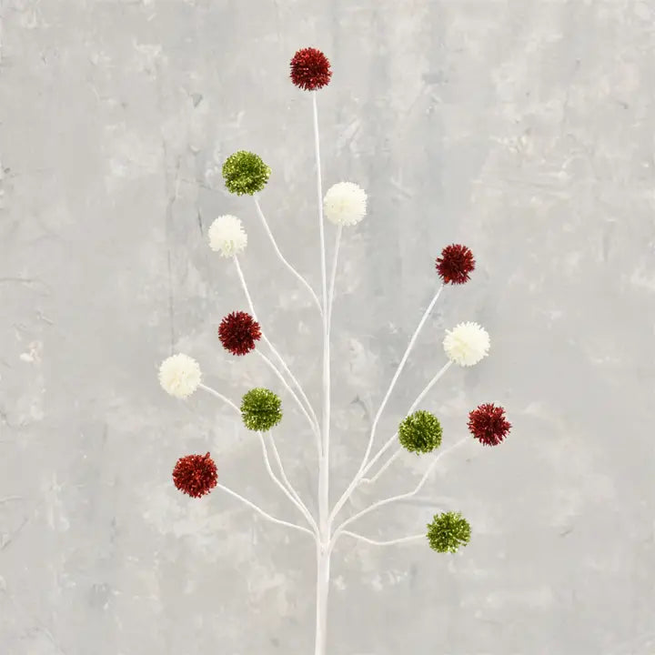 Glittered Thistle Spray - Red Green White 24”