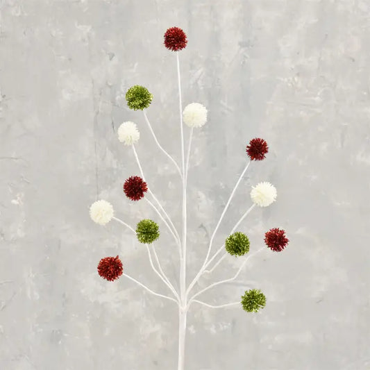 Glittered Thistle Spray - Red Green White 24”
