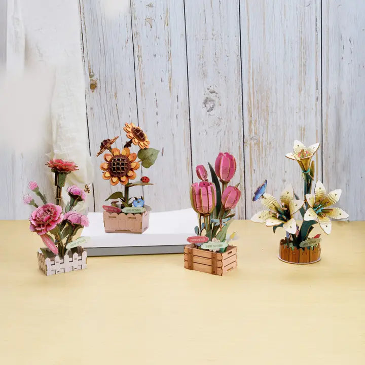 Diy Wooden Puzzle Kit -Flower Bloom Set