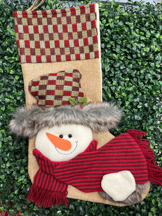 Burlap/Plush Snowman Stocking