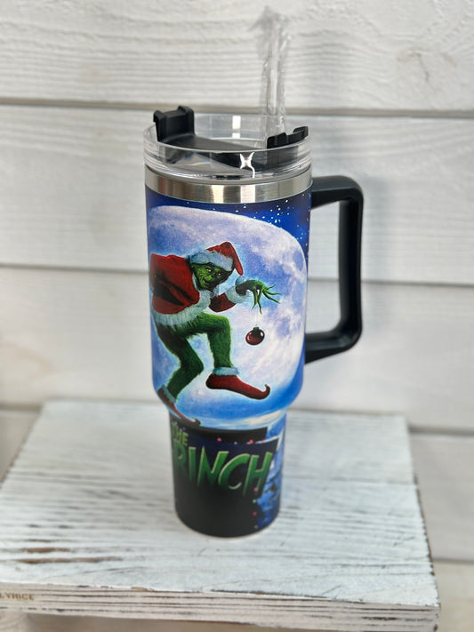 40 oz Grinch Tumbler With Handle & Straw