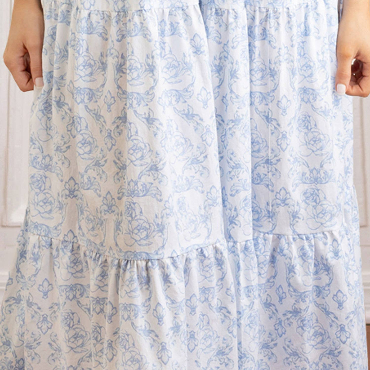 French Rose Smocked Flutter Sleeve Dress