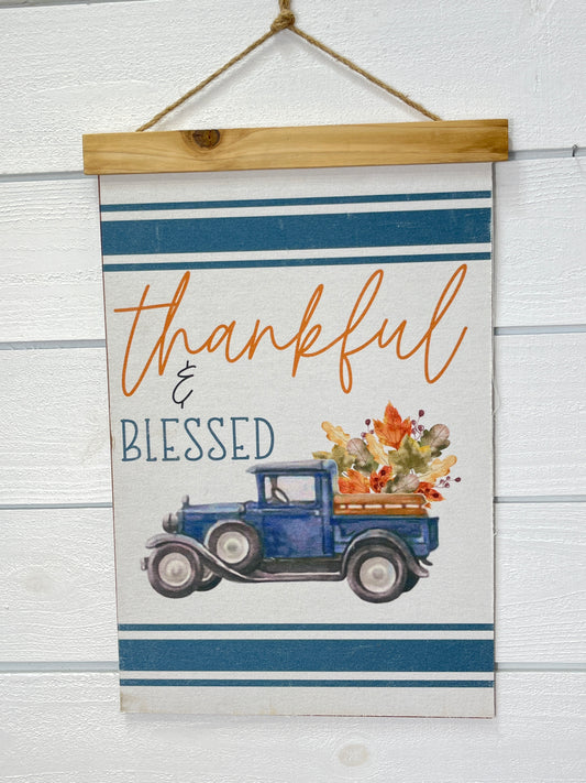 Blue White Scroll Style Fall Wall Plaque