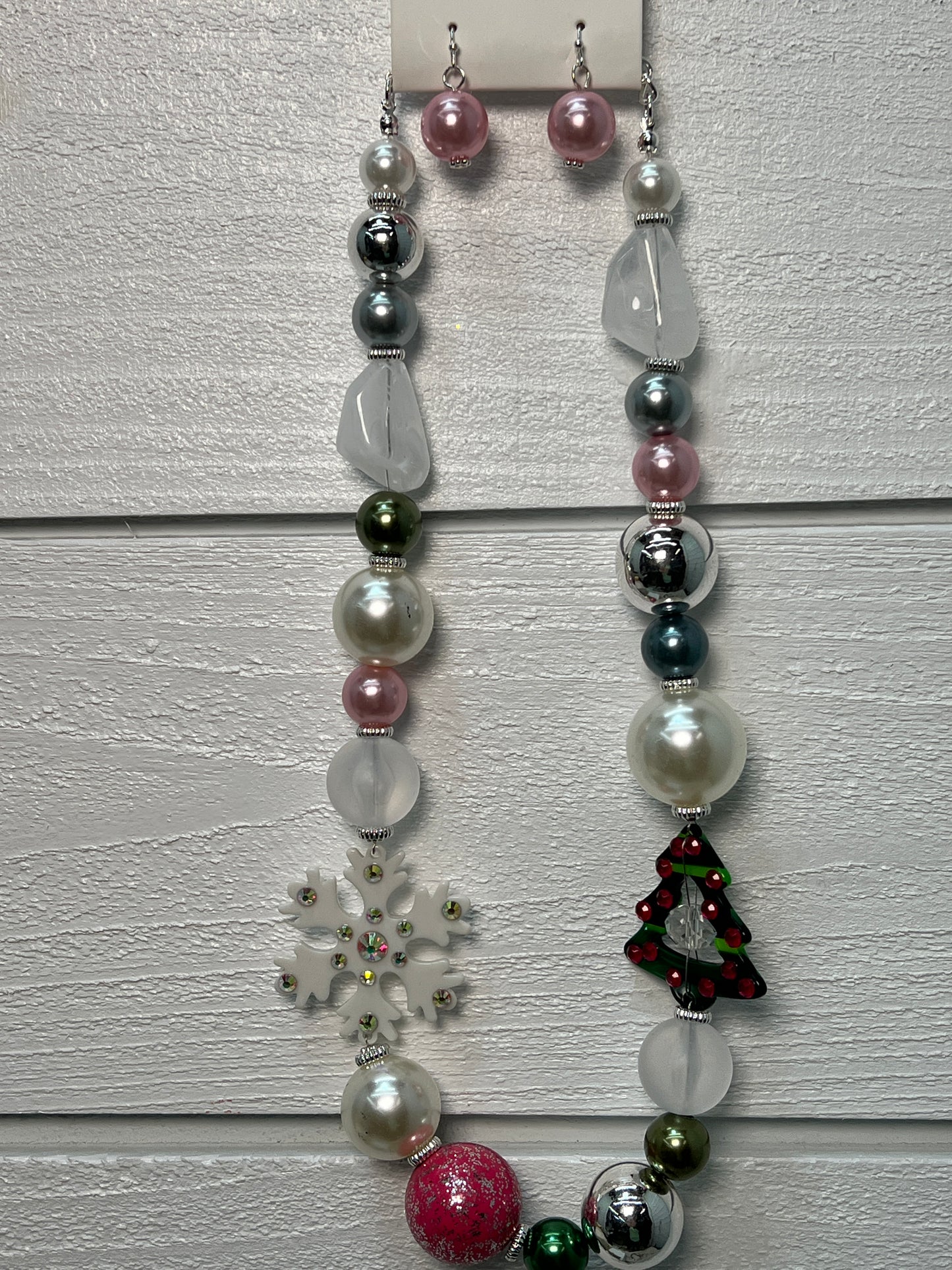 Beaded Christmas Necklace and Earring Set