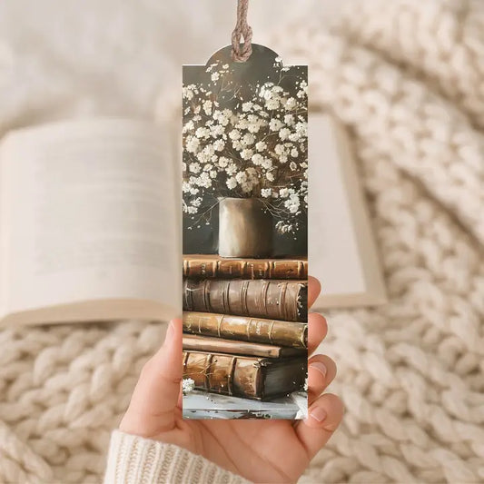 Wood Bookmark Books with Flowers