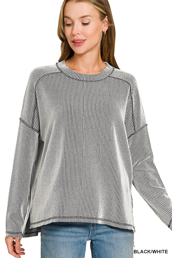 Zenana Raised Rib Boat Neck Long Sleeve Top