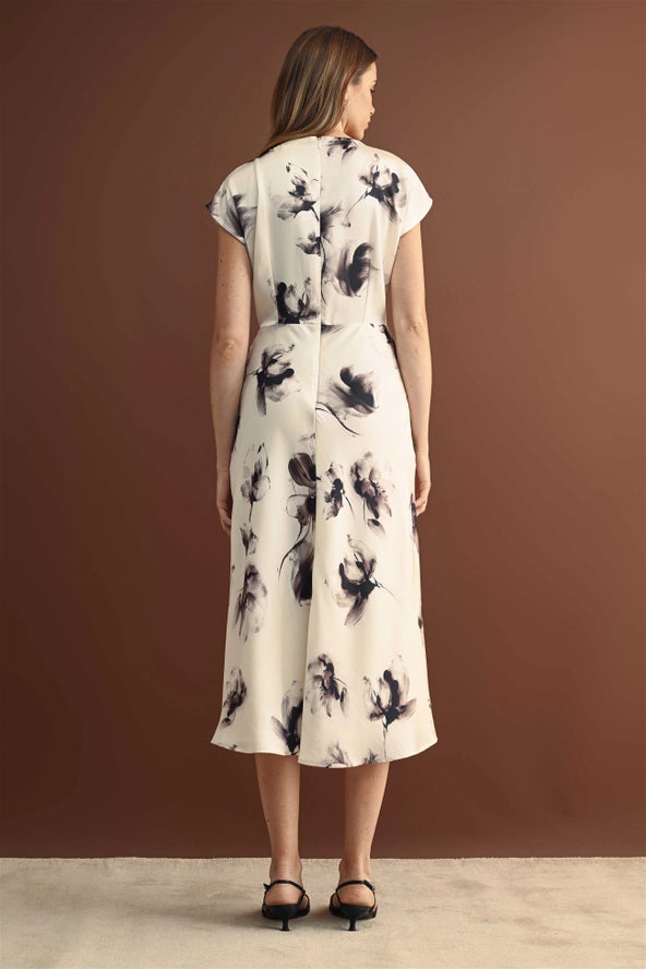 Fun2Fun Large Flower Print Satin Dress