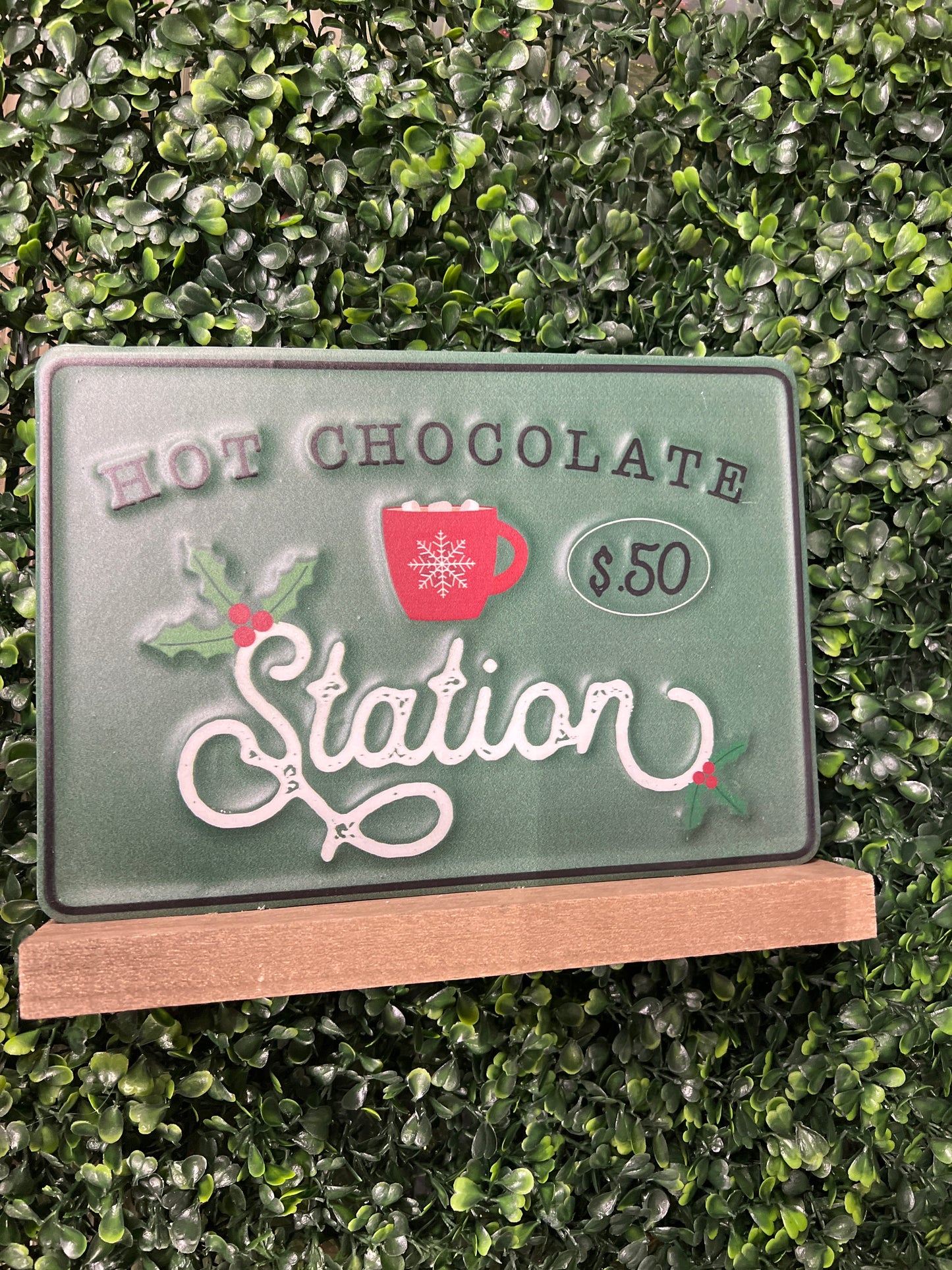 Wood Base Metal Enamel Cocoa Sign