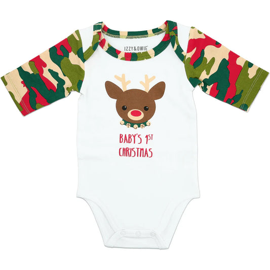 Christmas Camo Reindeer 6-12 Months 3/4 Sleeve Bodysuit