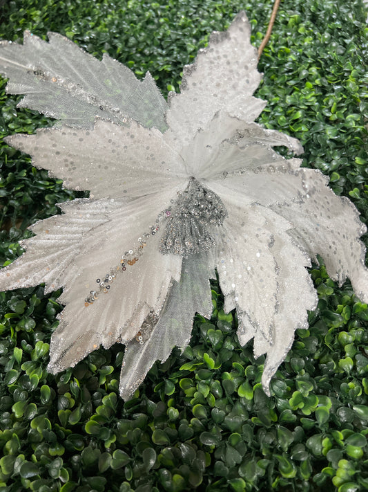 22" Sheer Glitter Poinsettia Stem