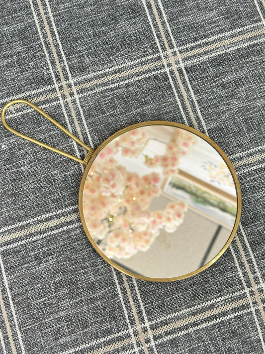Hand Held Mirror With Gold Trim