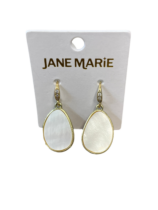 Gold Organic Oval Earring With White Shell & Crystal Threader