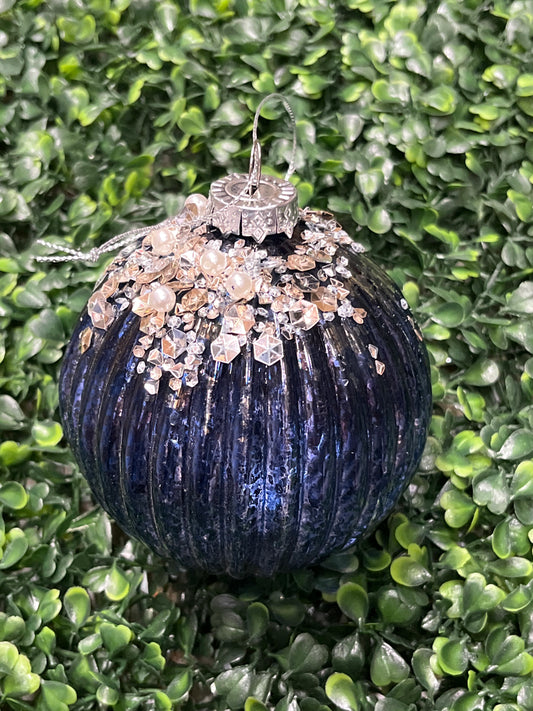 Blue W/ Pearls & Sparkles Ornament
