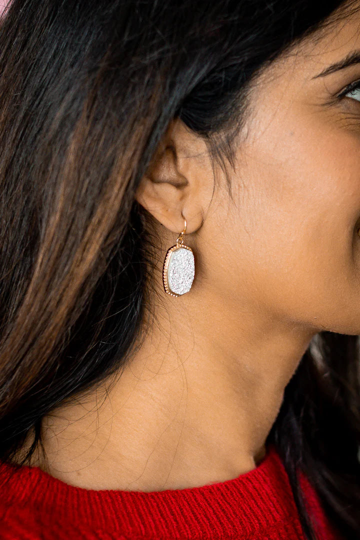 Southern Grace Grey Glitter Drop Earrings