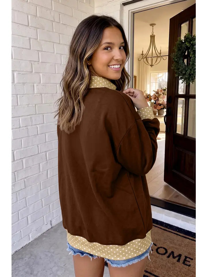 Brown Blessed Polka Dot Mock Neck Sweatshirt