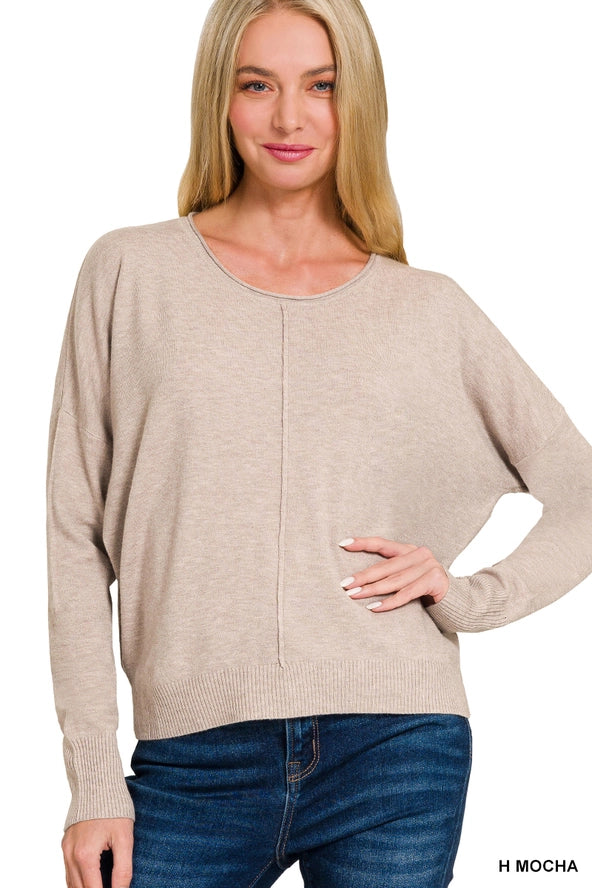 Viscose Front Seam Round Neck Sweater Zenana