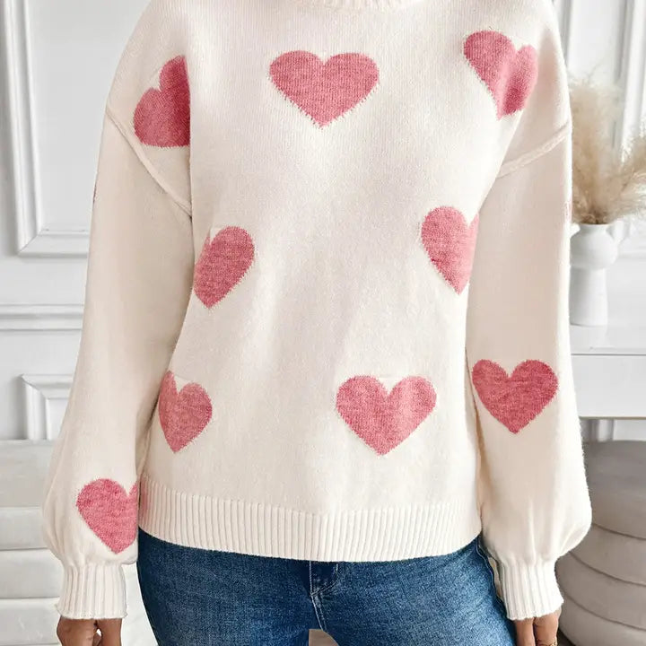 Pink Heart Knit Sweater