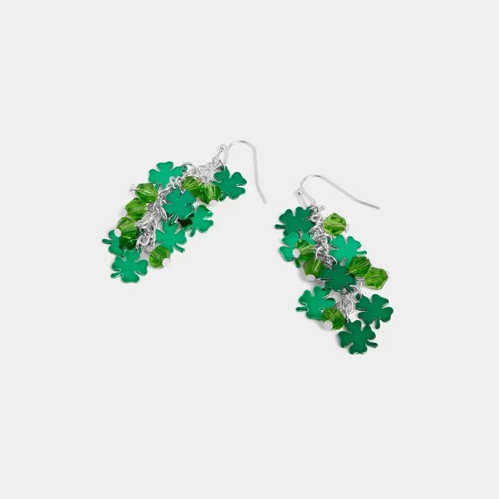 Green Four Leaf Clover Bead Dangle Earrings