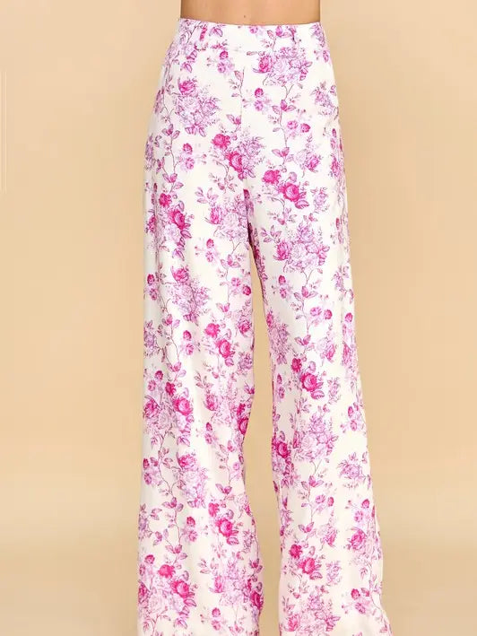 Pink Floral Print Long Pants