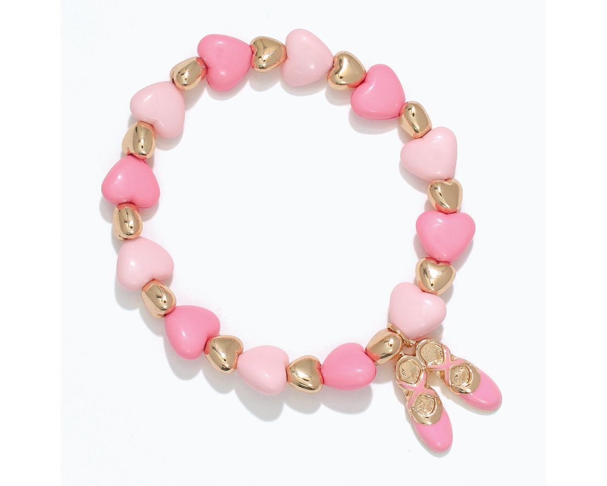 Little Love Pink & Gold Hearts Bracelet With Ballet Slippers
