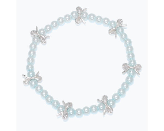 Little Love Blue Pearl Bracelet With Silver Bows