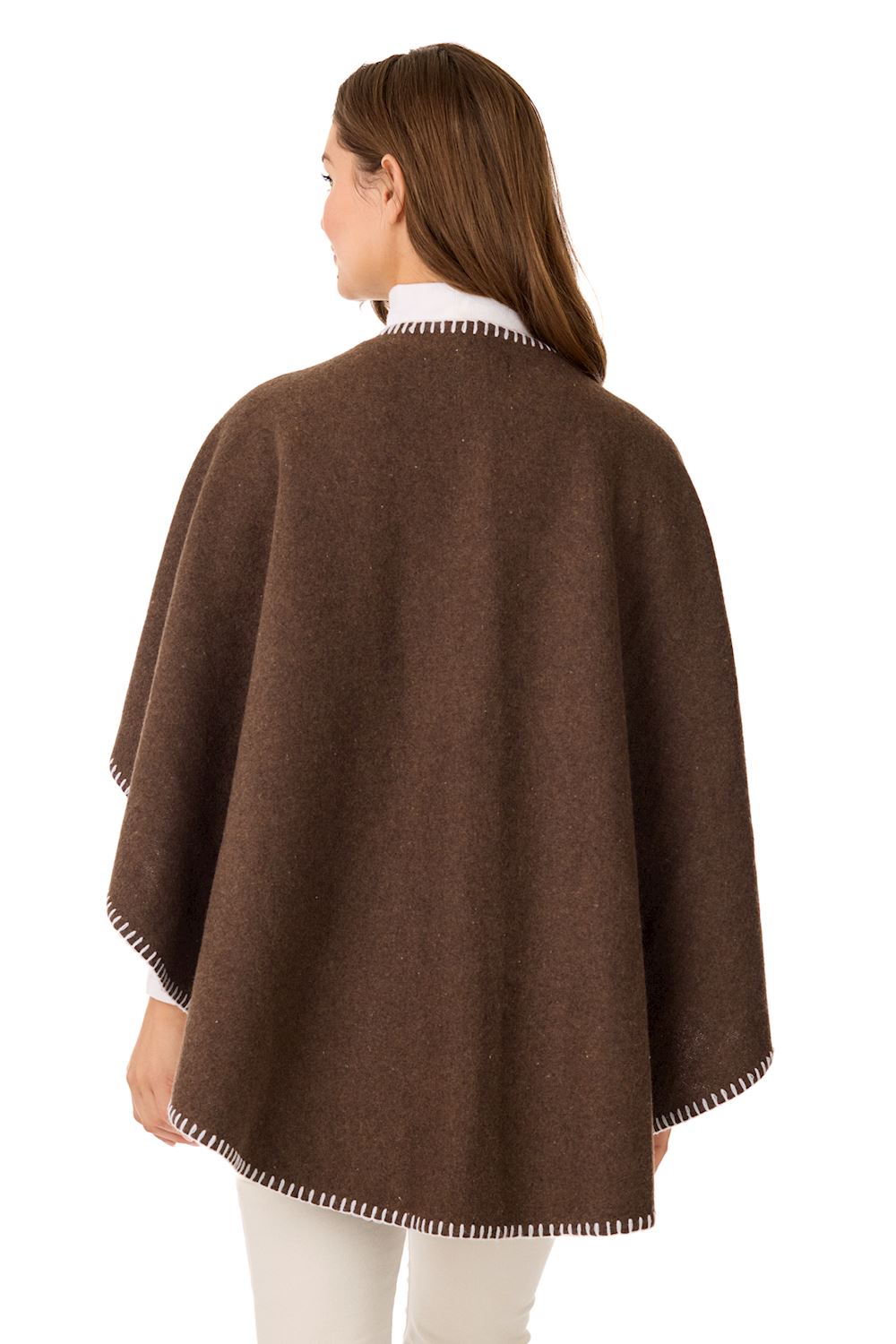 Mud Pie Brown Haywood Blanket Stitch Poncho