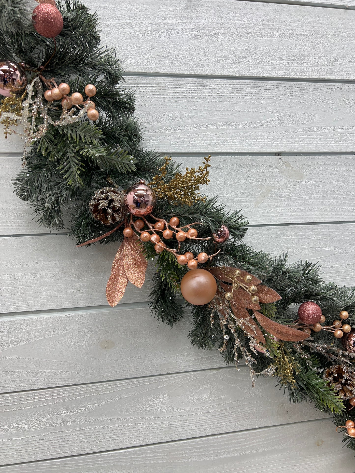 Australian Pine Garland With Rose Accents & Ornaments