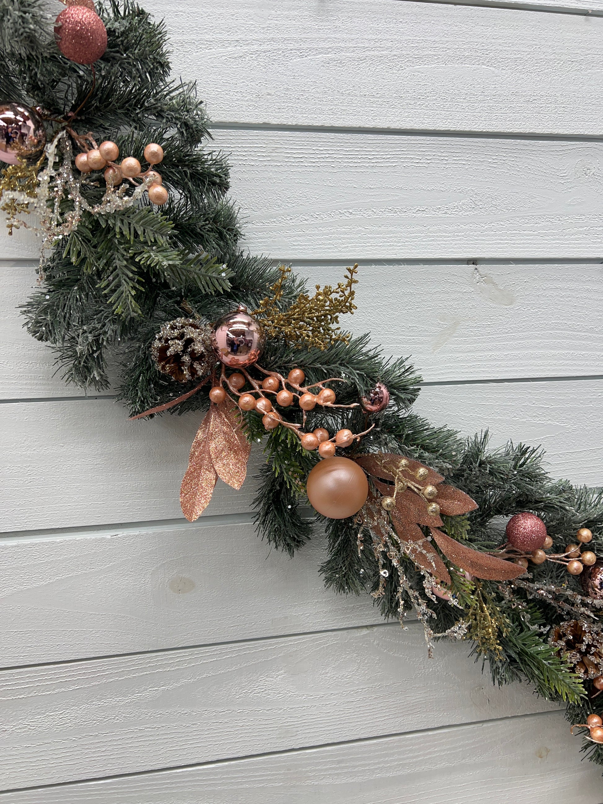 Australian Pine Garland With Rose Accents & Ornaments