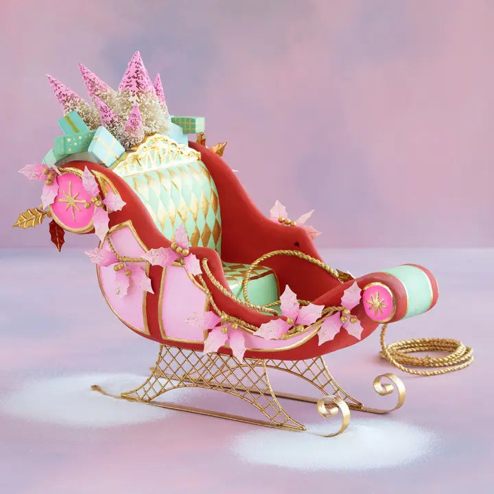 Glitterville Red Resin Parisian Sleigh Tabletop