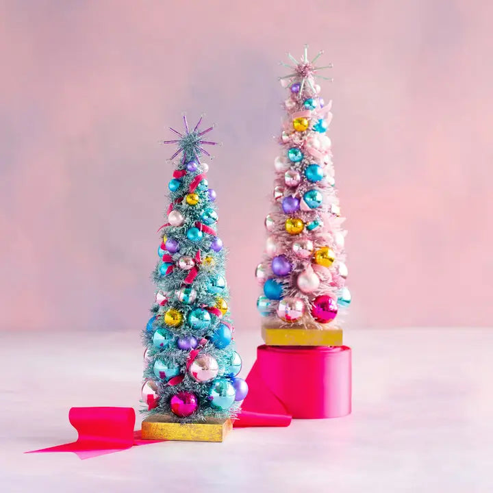 Glitterville Vintage Pastel Tree W/Glass Ornaments
