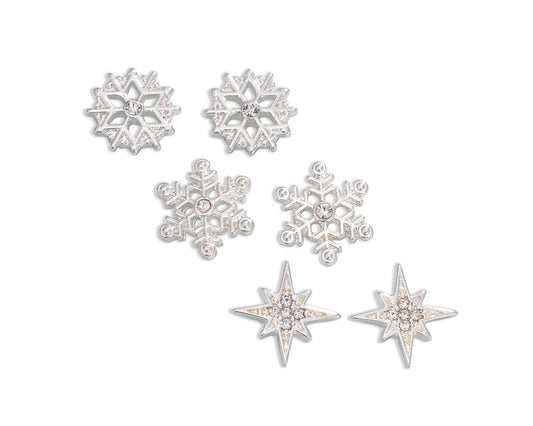 Silver Snowflake Trio Earrings