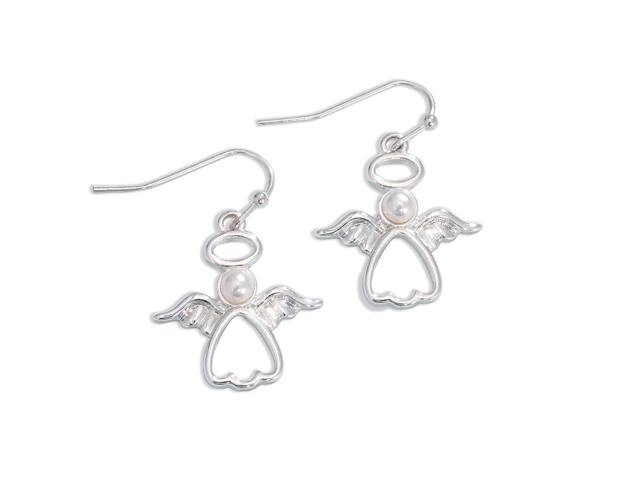 Silver Angel Earrings With Pearls