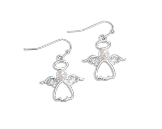 Silver Angel Earrings With Pearls