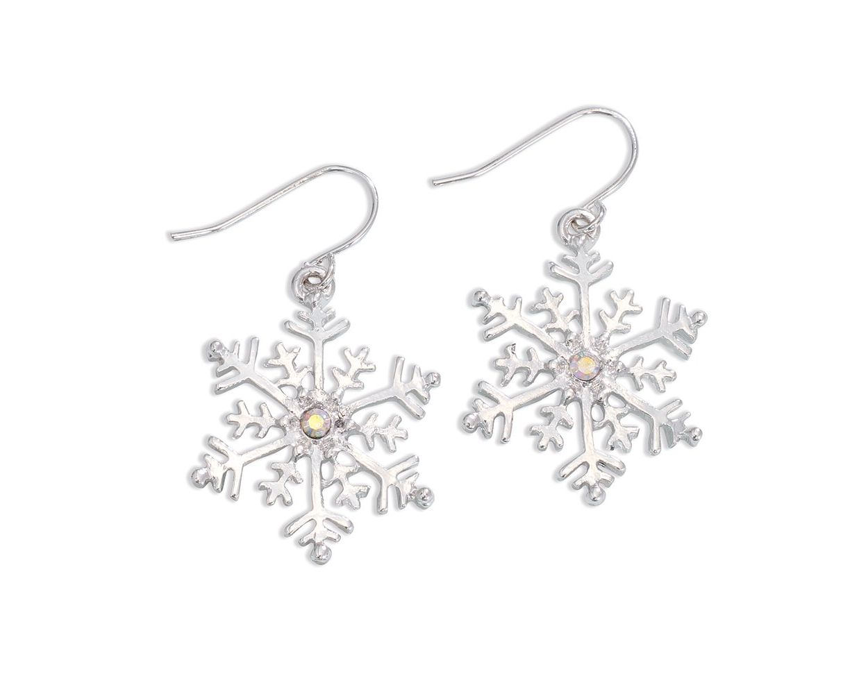 Silver Snowflake Earrings With Crystals