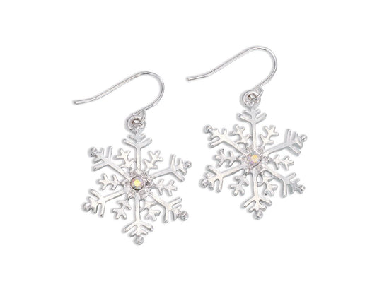 Silver Snowflake Earrings With Crystals