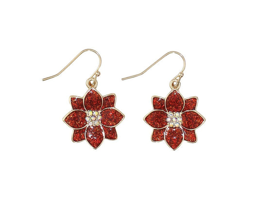 Red Glitter Poinsettias Earrings