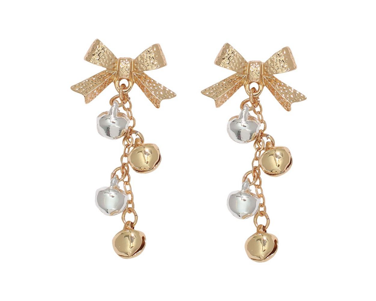 Gold & Silver Bow And Bell Earrings