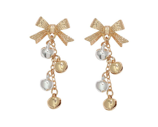 Gold & Silver Bow And Bell Earrings