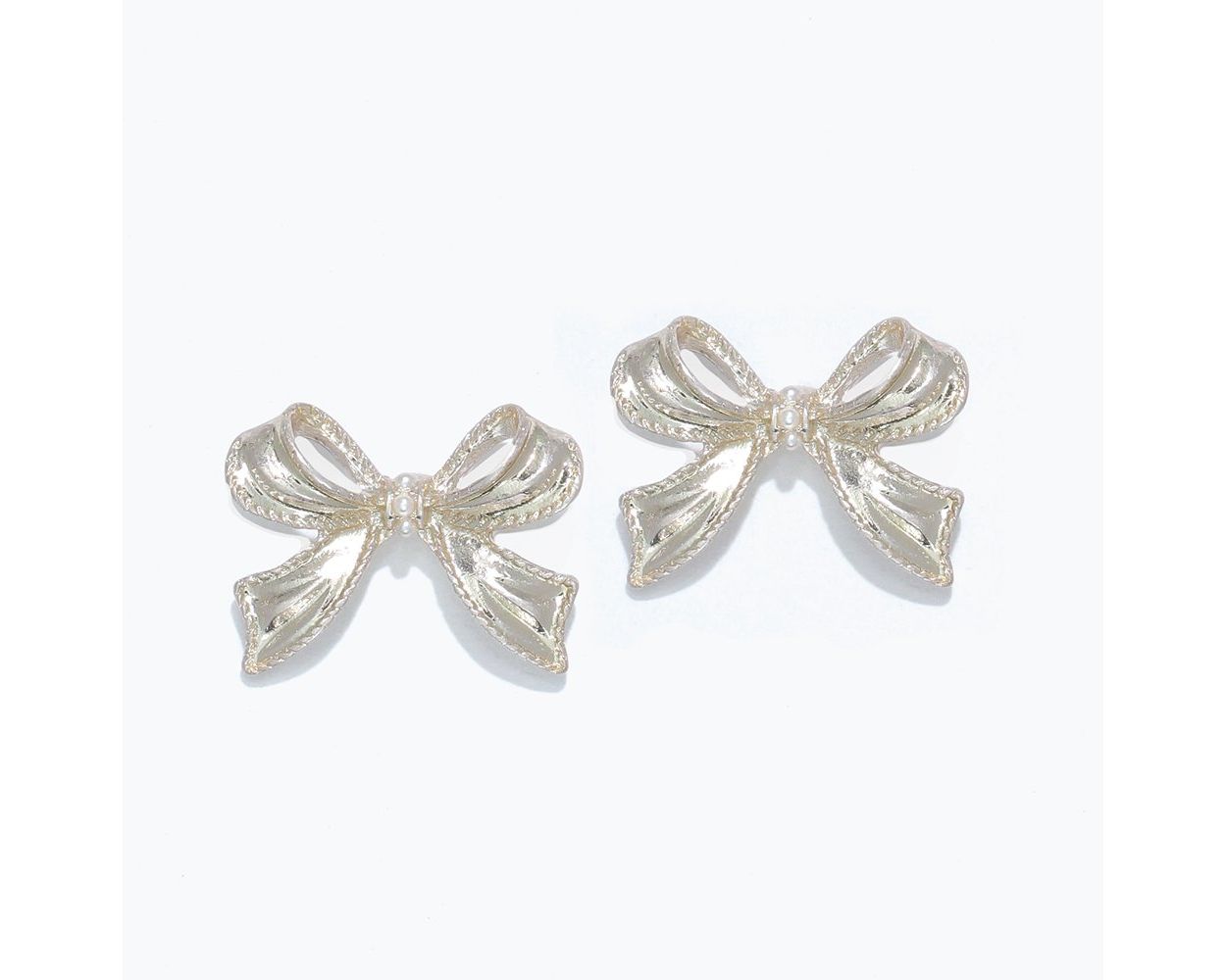 Burnished Silver Bow Earrings With Tiny Pearls