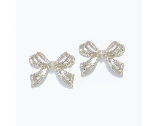 Burnished Silver Bow Earrings With Tiny Pearls
