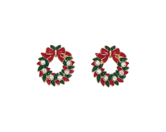 Holiday Wreath Earrings With Crystals