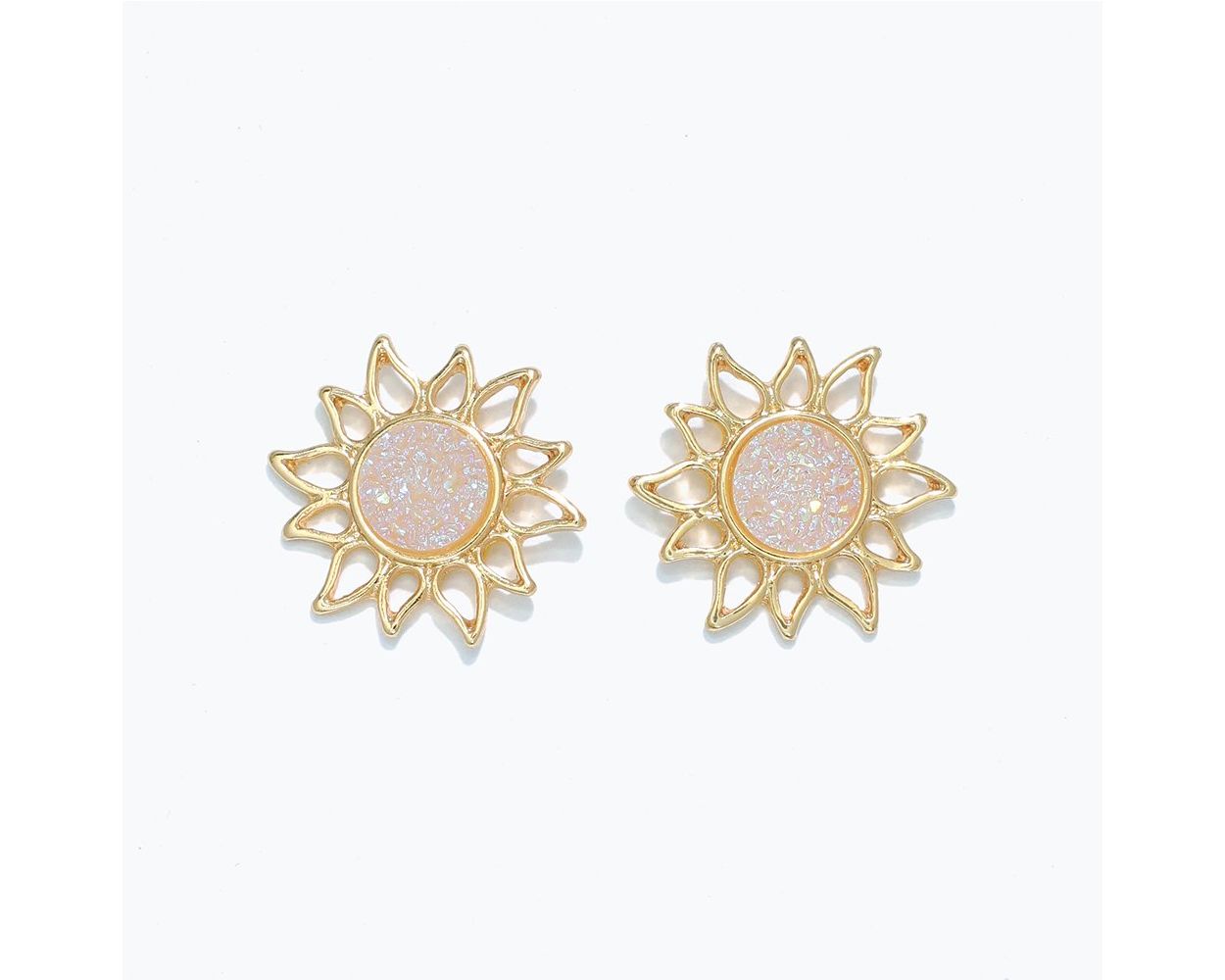 Gold Sun With White Druzy Earrings