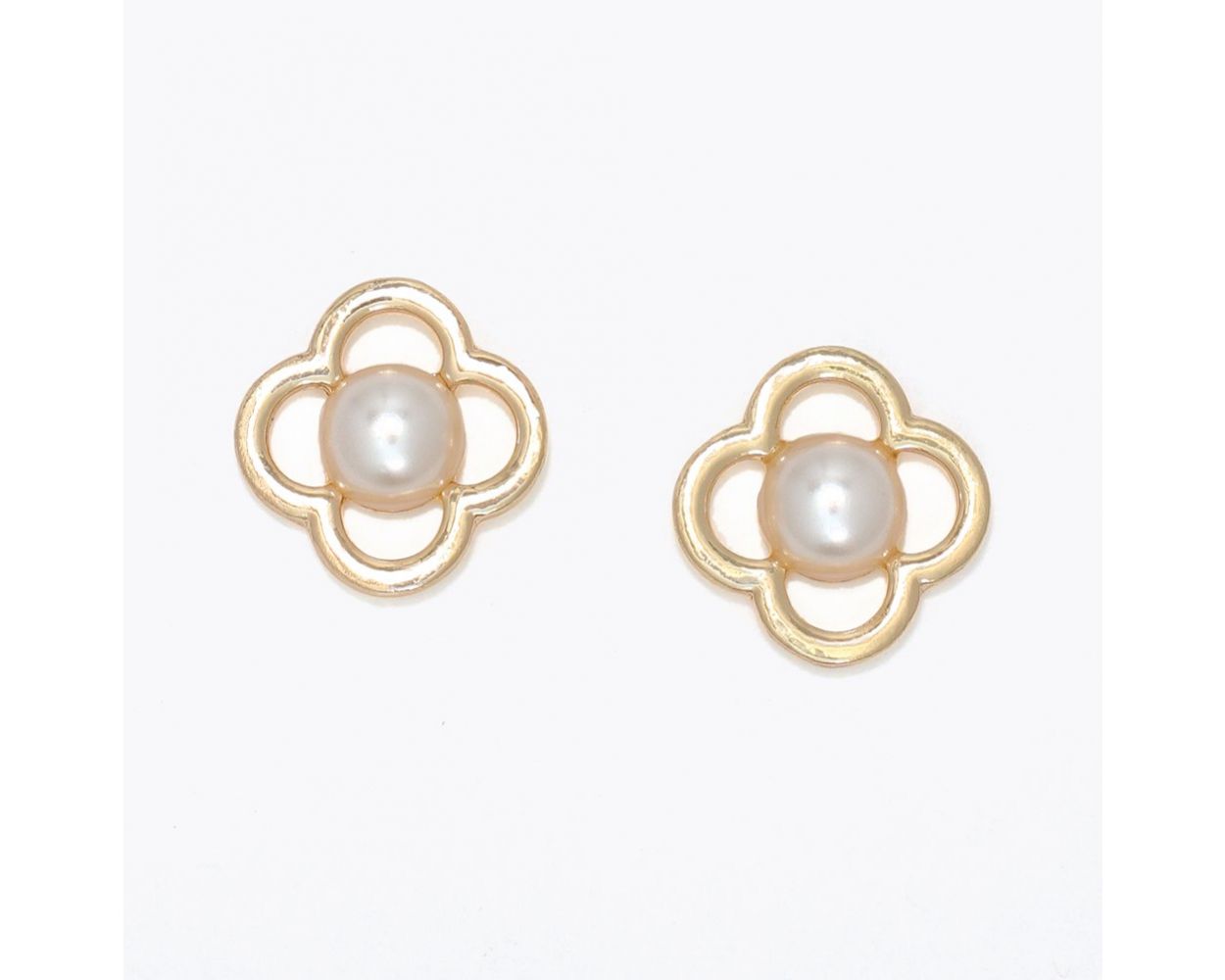 Open Gold Clovers With Pearl Center Earrings