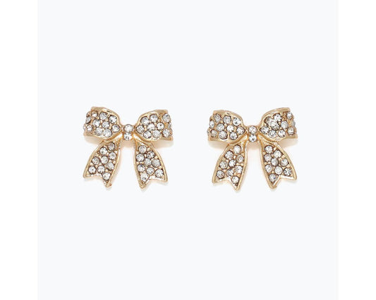 Gold Bow Earrings With Crystals