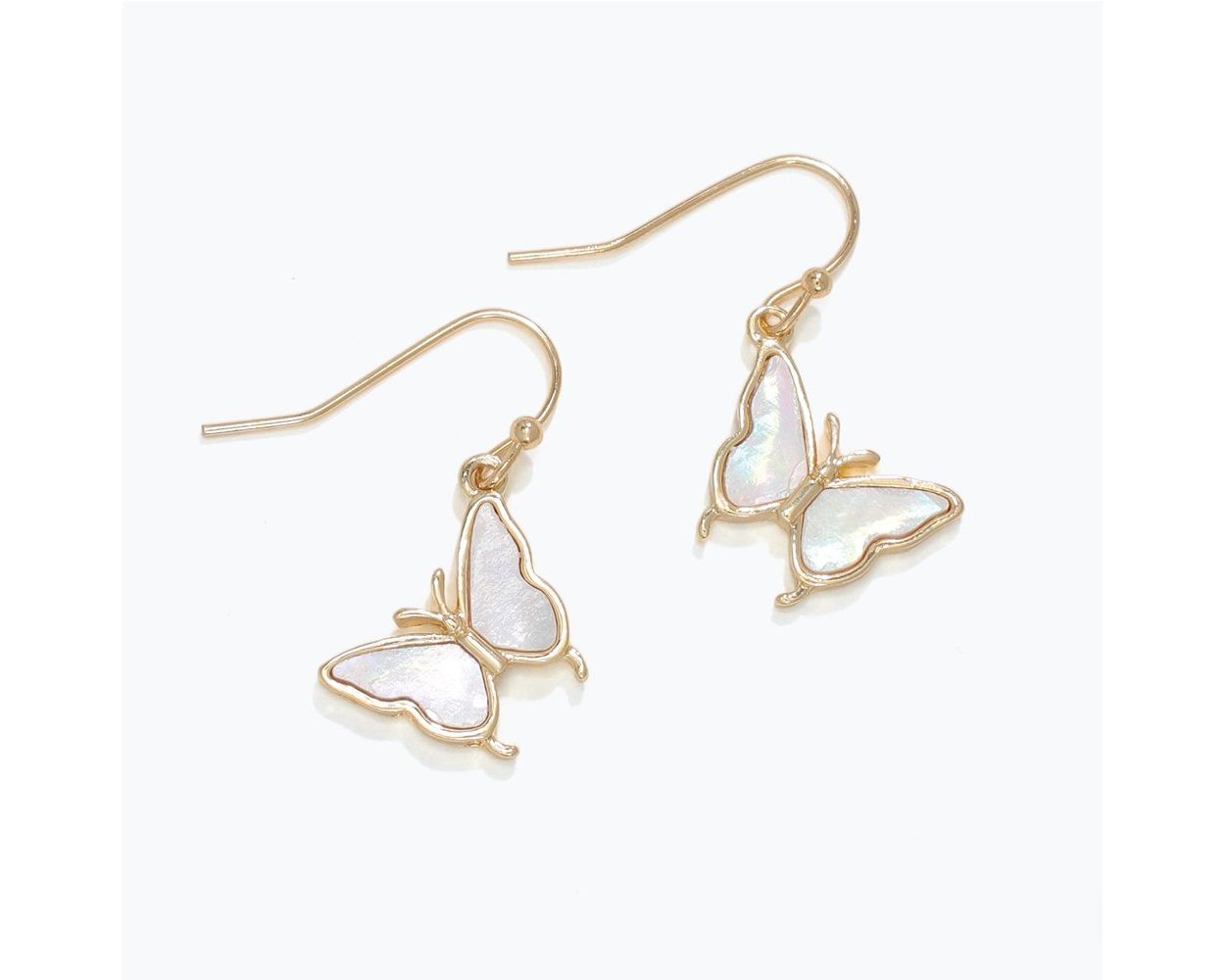 Gold & Shimmering White Butterfly Drop Earrings