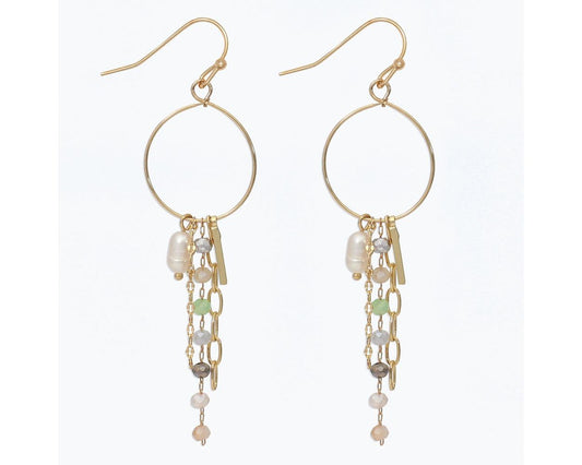 Periwinkle Gold Hoop Earrings with Beads